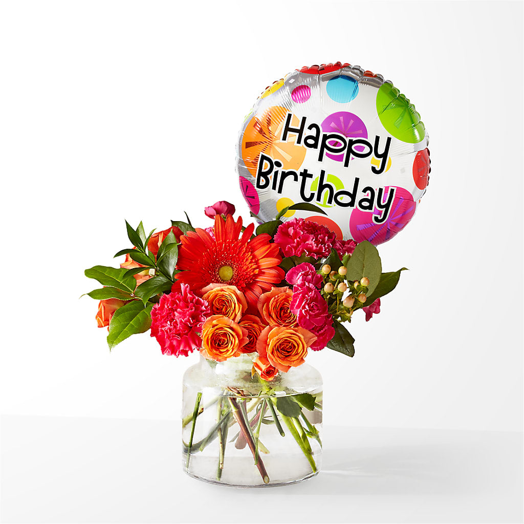 Fiesta Bouquet with Birthday Balloon – Everbloom Flowers Llc, Aurora OH