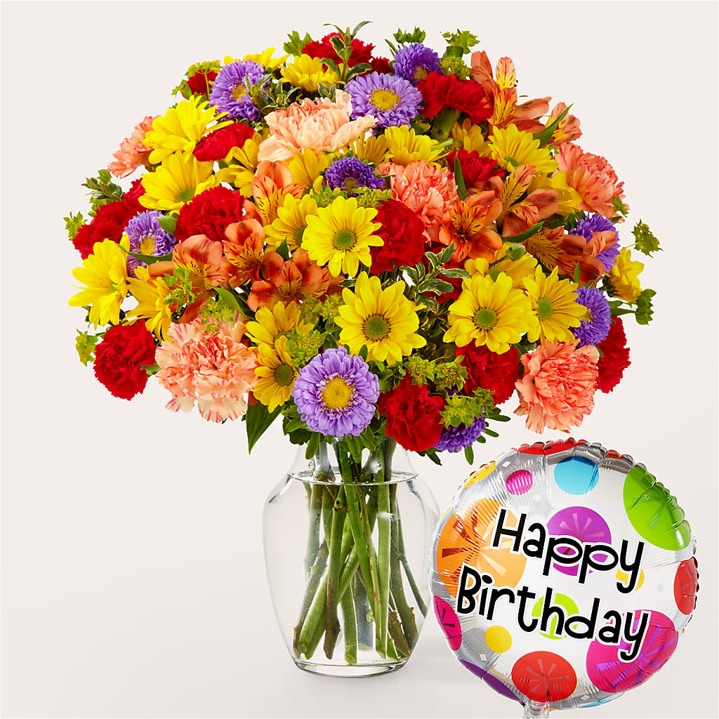 Kaleidoscope Bouquet with Birthday Balloon – Everbloom Flowers Llc, Aurora OH