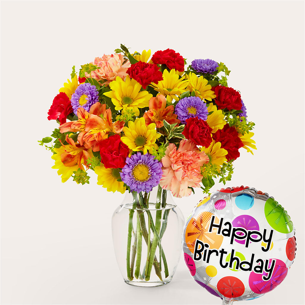 Kaleidoscope Bouquet with Birthday Balloon – Everbloom Flowers Llc, Aurora OH