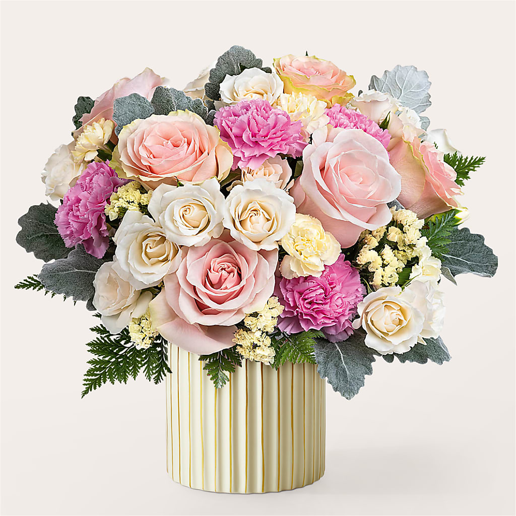 Blissful Moments Bouquet with Ivory Vase – Everbloom Flowers Llc, Aurora OH