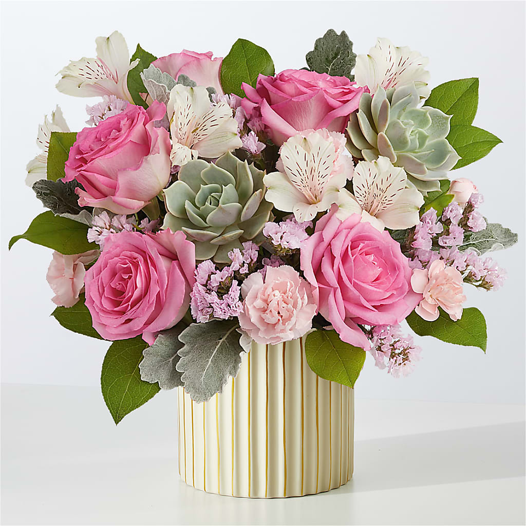 Dusty Rose Bouquet with Ivory Vase – Everbloom Flowers Llc, Aurora OH