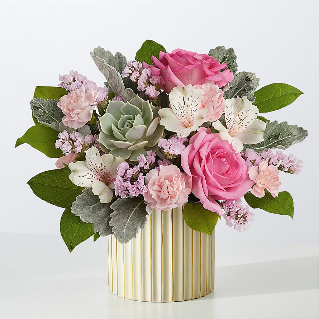 Dusty Rose Bouquet with Ivory Vase – Everbloom Flowers Llc, Aurora OH