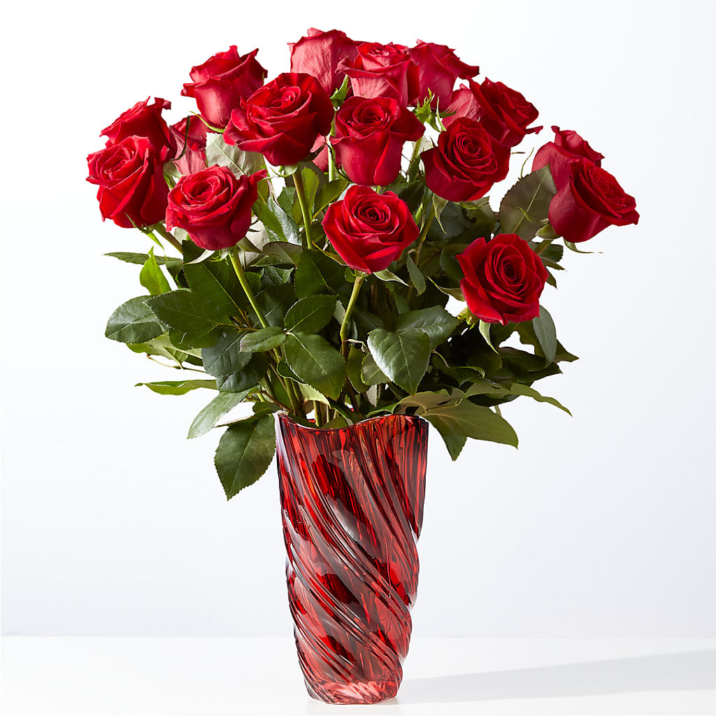 Classic Love Red Rose Bouquet with Luxe Swirl Vase – Everbloom Flowers Llc, Aurora OH