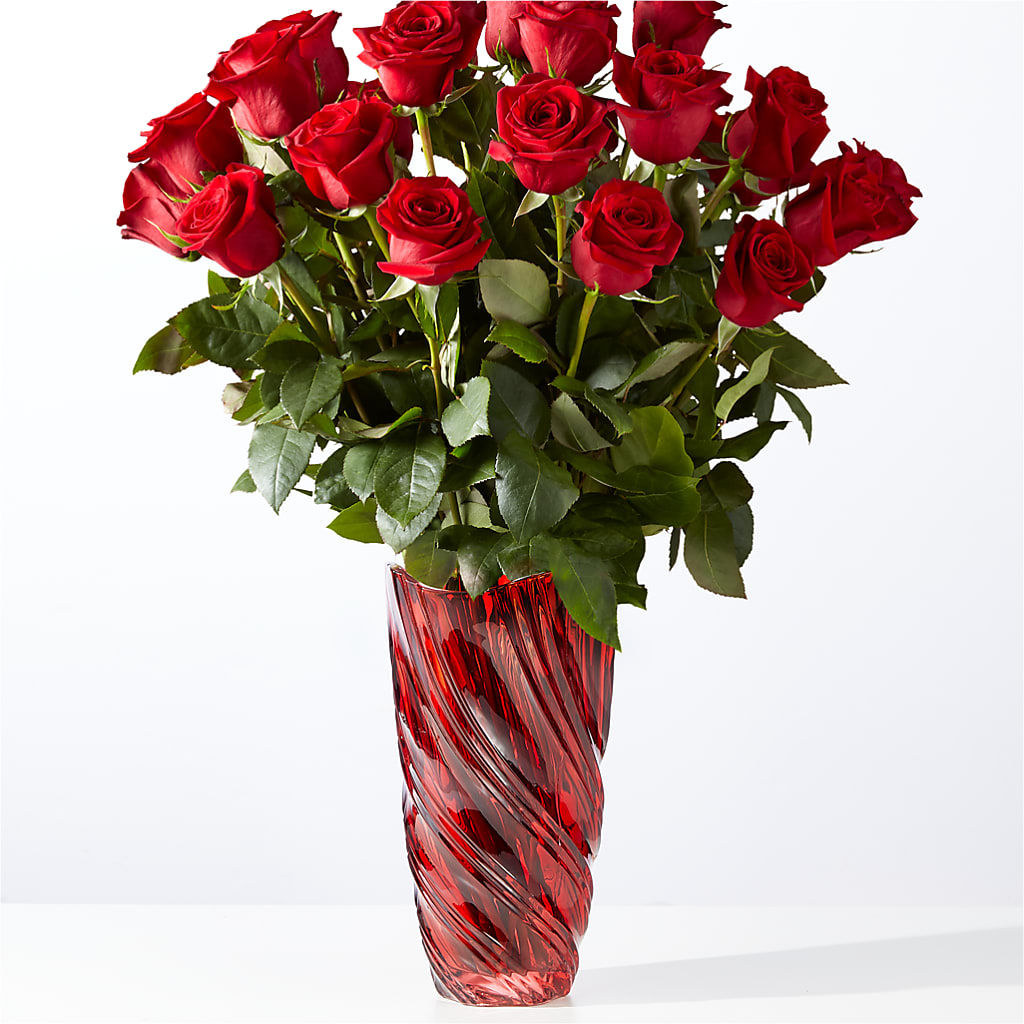 Classic Love Red Rose Bouquet with Luxe Swirl Vase – Everbloom Flowers Llc, Aurora OH