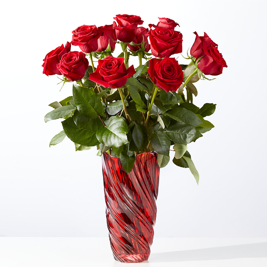 Classic Love Red Rose Bouquet with Luxe Swirl Vase – Everbloom Flowers Llc, Aurora OH