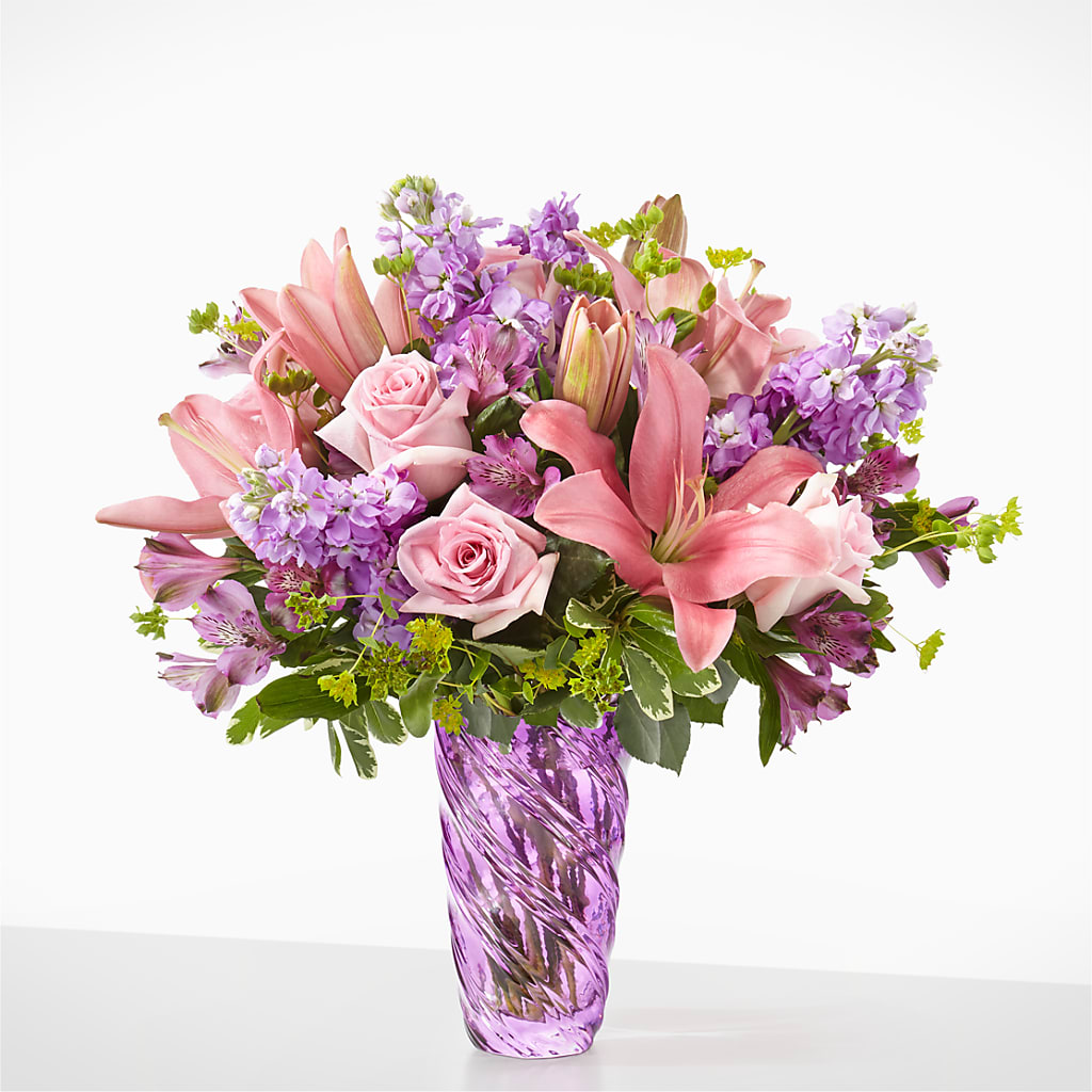 Precious Petals Bouquet with Luxe Swirl Vase – Everbloom Flowers Llc, Aurora OH