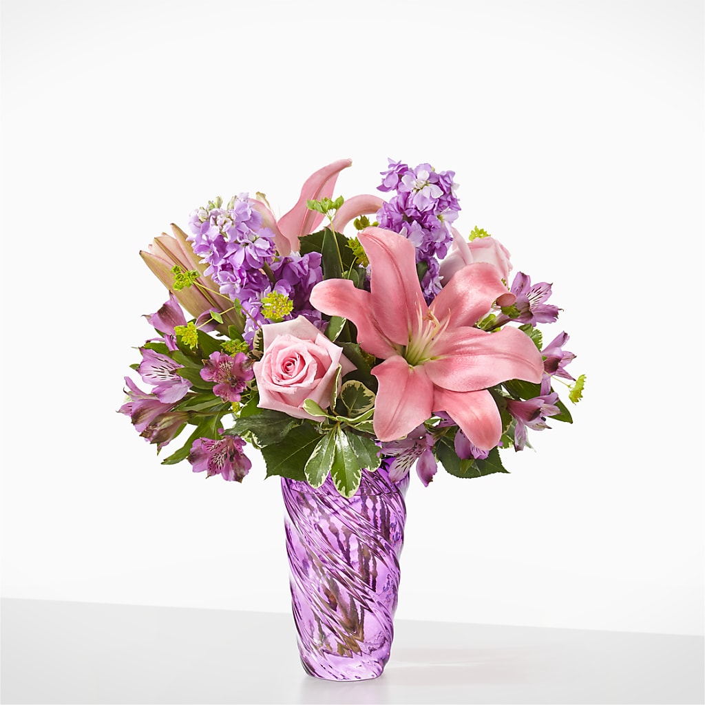 Precious Petals Bouquet with Luxe Swirl Vase – Everbloom Flowers Llc, Aurora OH